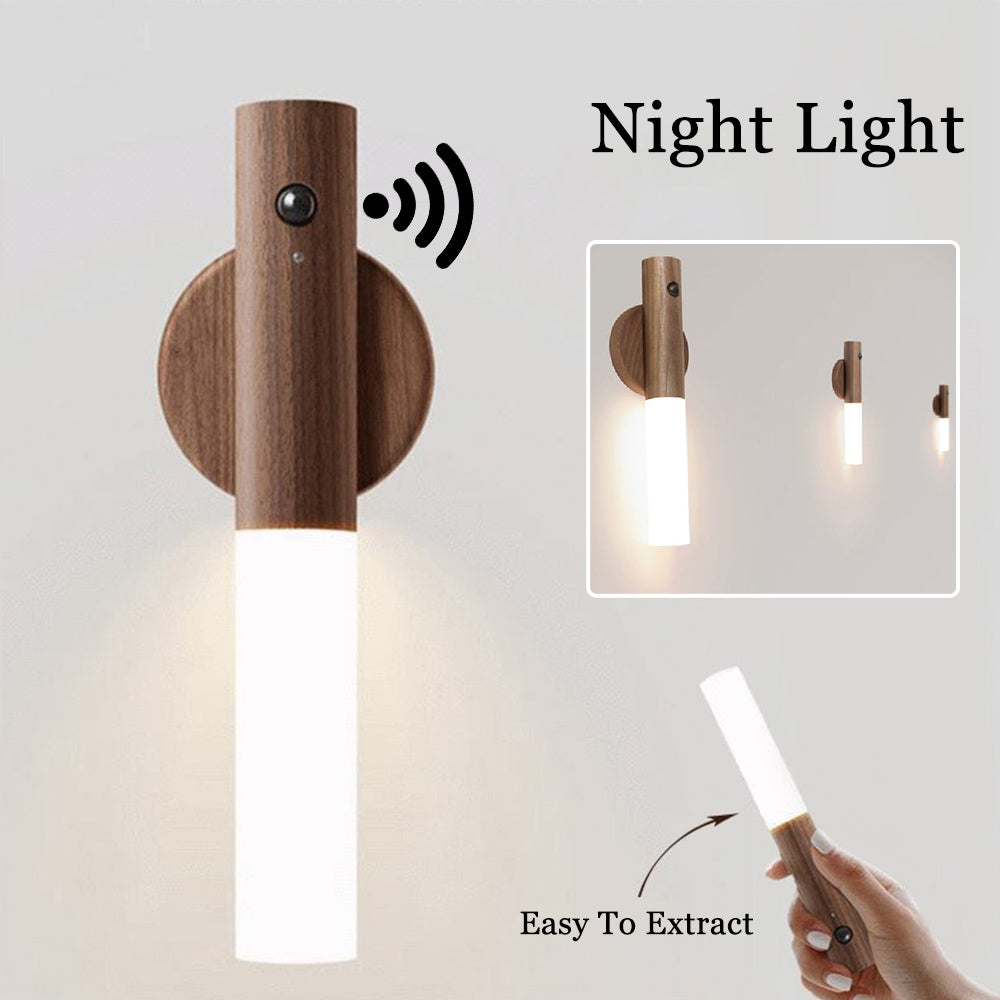 Auto LED USB Magnetic Wood Wireless Night Light Corridors Porch Lights PIR Motion Sensor Wall Light Cabinet Lamp - Chic Market Collection 